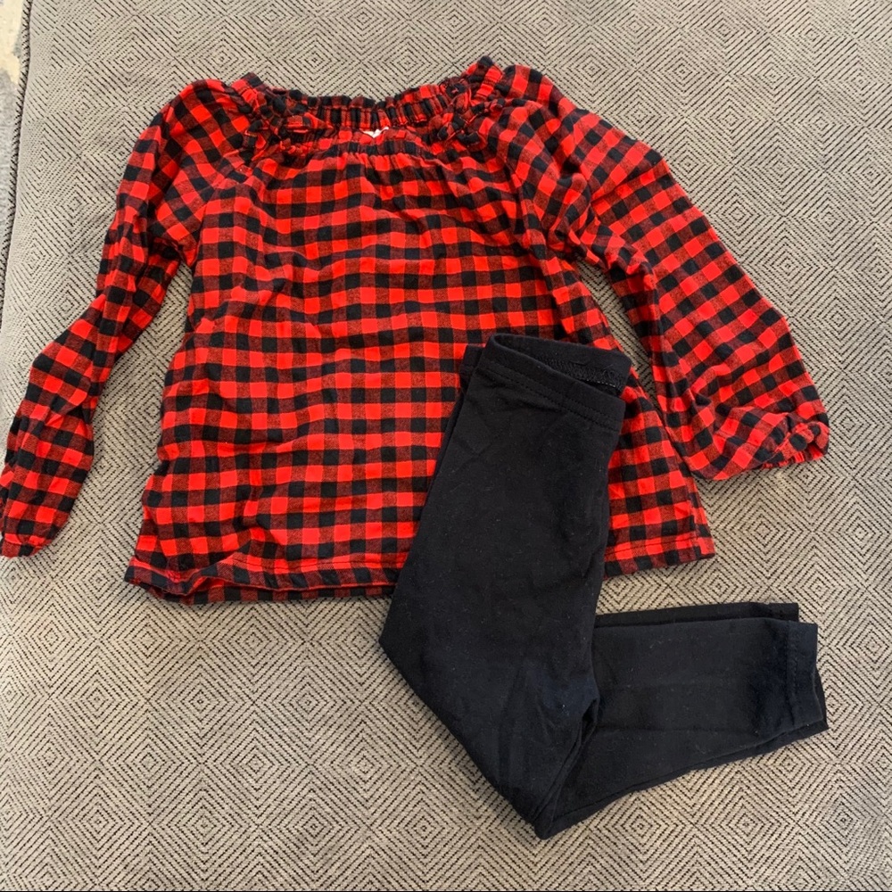 NWOT Carters Plaid Top & Black Leggings 24M